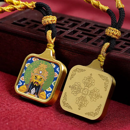 Vintage titânio aço thangka pingentes estilo tibetano zhakiram amarelo deus da riqueza colar talismã masculino e feminino