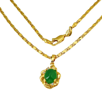 Luxo 24K 9999 Ouro Puro ouro real colar com pingente de jade feminino