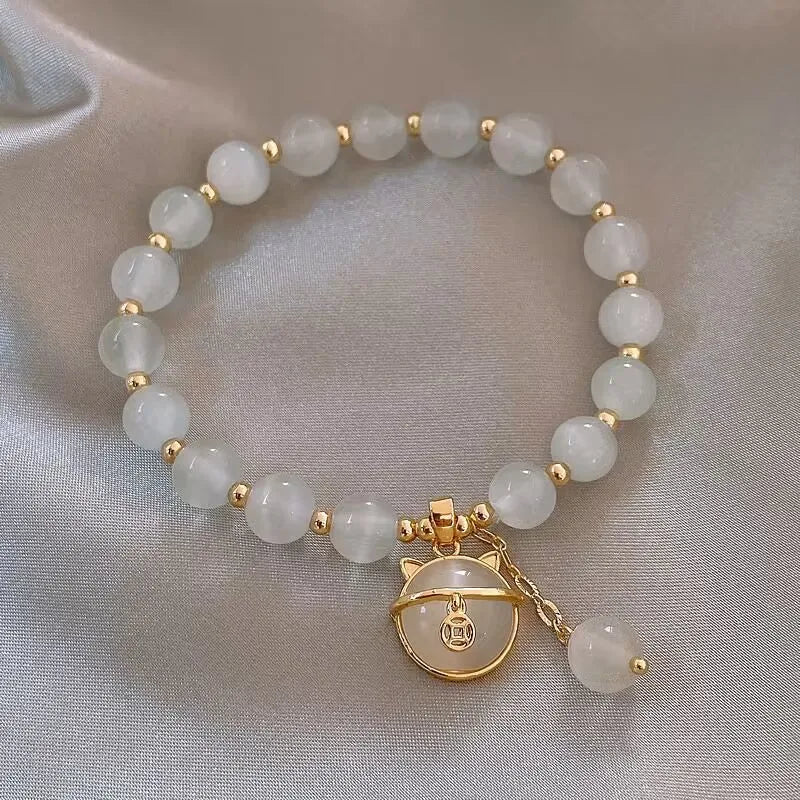 Branco natural real jade sorte gato pulseira charme jóias designer pulseira moda amuleto acessórios de pedras preciosas presentes para mulher