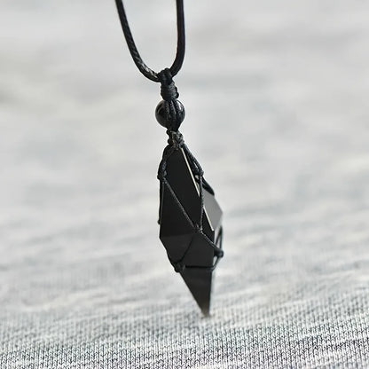 Colar de Cristal com Pingente em Forma de Ponta de Flecha de Obsidiana Negra para Homens e Mulheres, Joia de Cristal Natural para Uso Diário