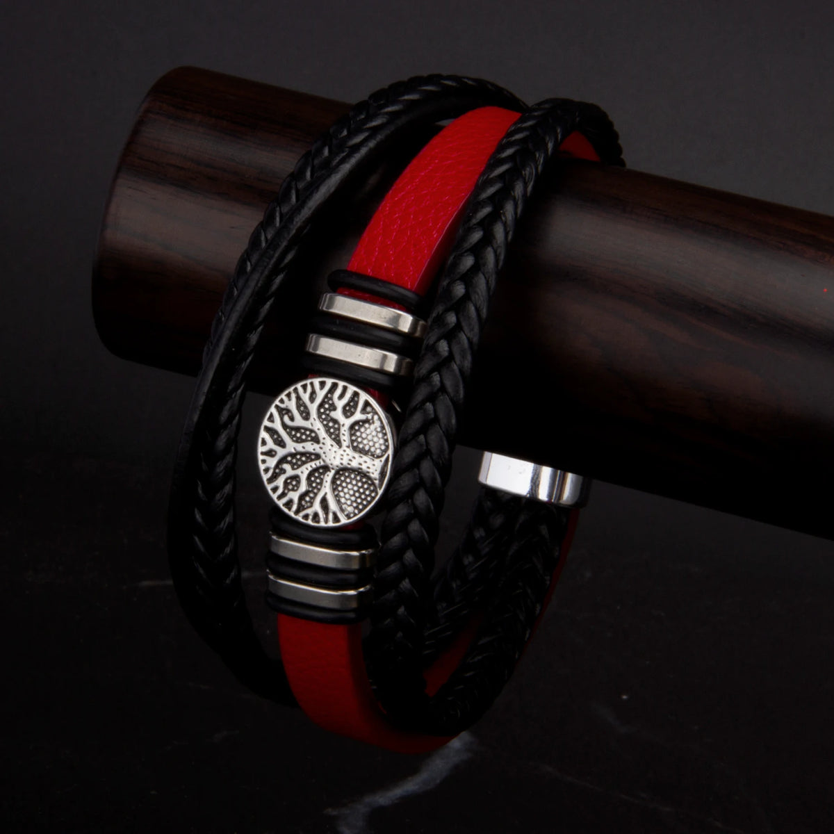 3 cores tecido couro homem pulseiras mão-tecido multi-camada pulseira para homem preto marrom corda masculino árvore pulseira punk liga de zinco