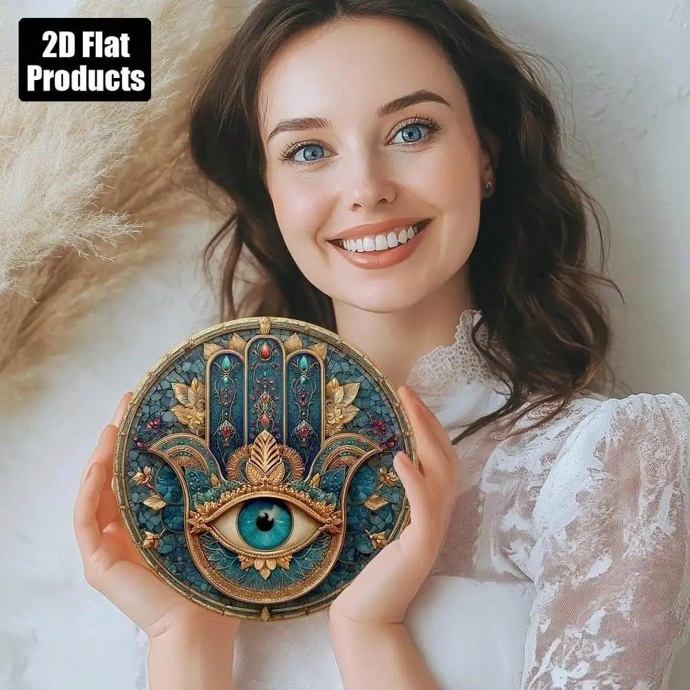 Cuadro Hamsa Turquesa · Impresión Circular