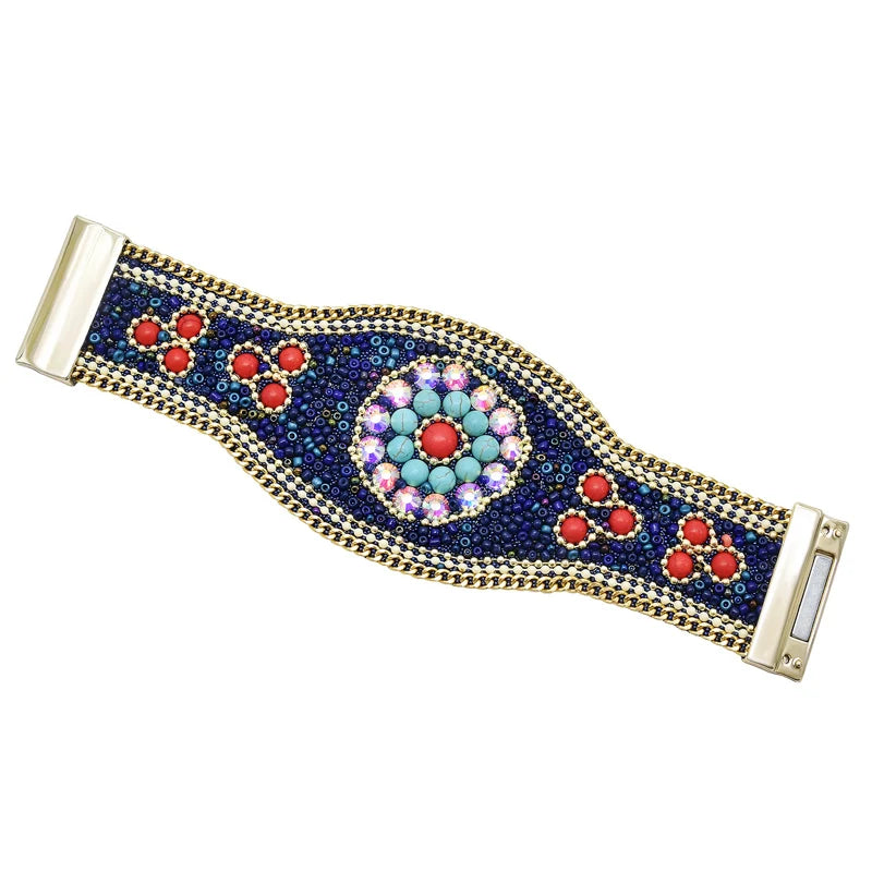 Pulsera bohemia ancha con ojo turco