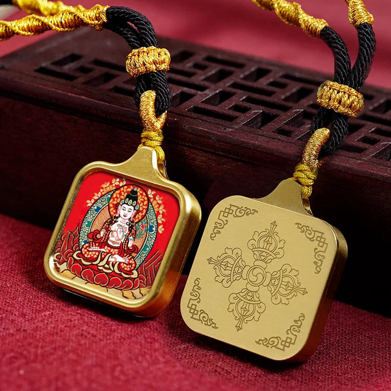 Vintage titânio aço thangka pingentes estilo tibetano zhakiram amarelo deus da riqueza colar talismã masculino e feminino