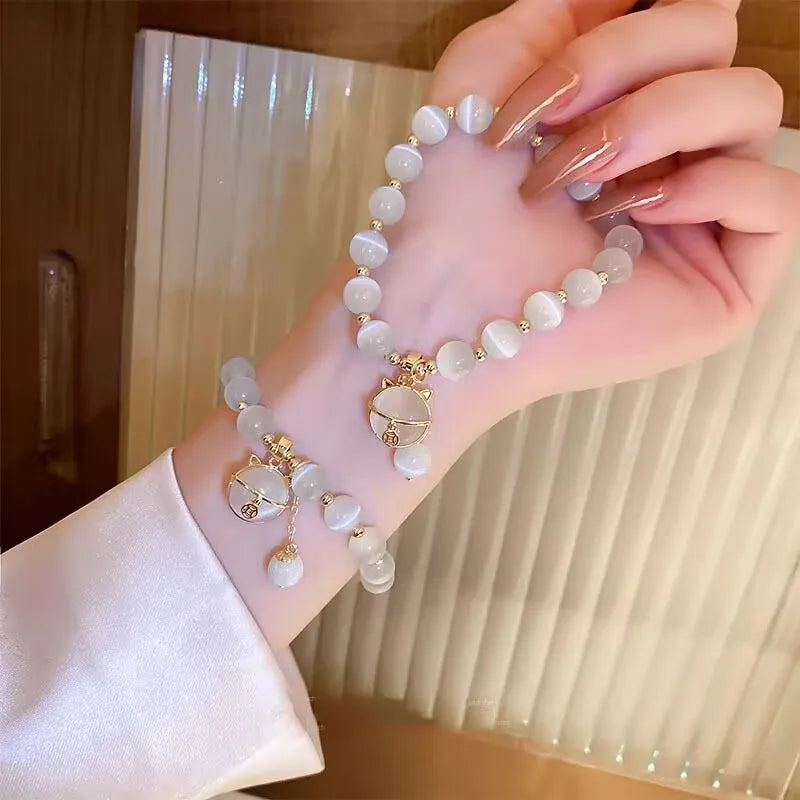 Branco natural real jade sorte gato pulseira charme jóias designer pulseira moda amuleto acessórios de pedras preciosas presentes para mulher