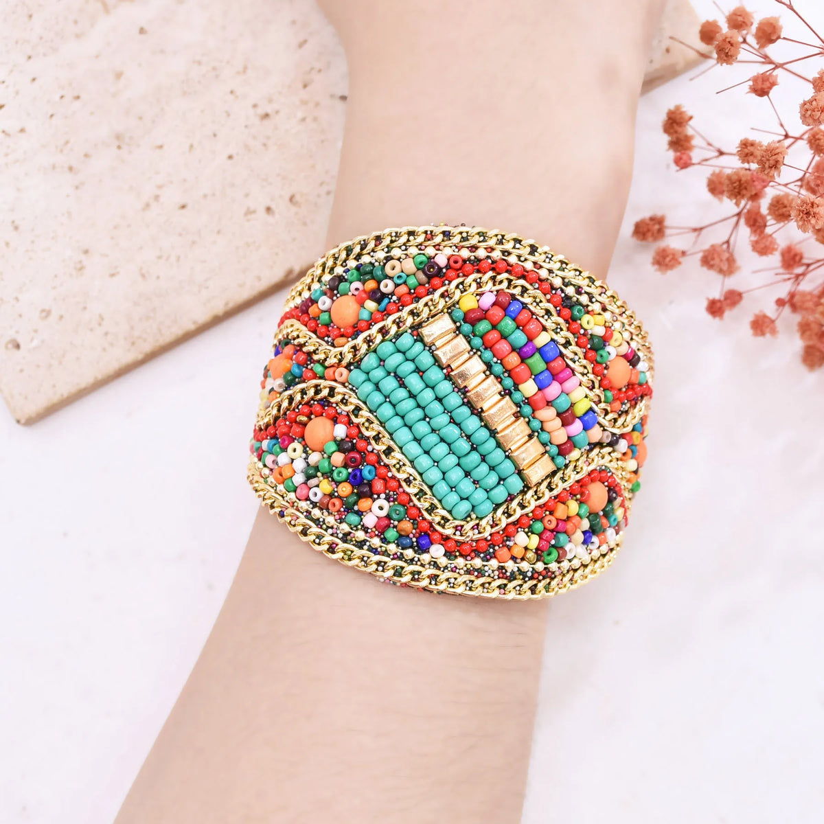Pulsera bohemia ancha con ojo turco