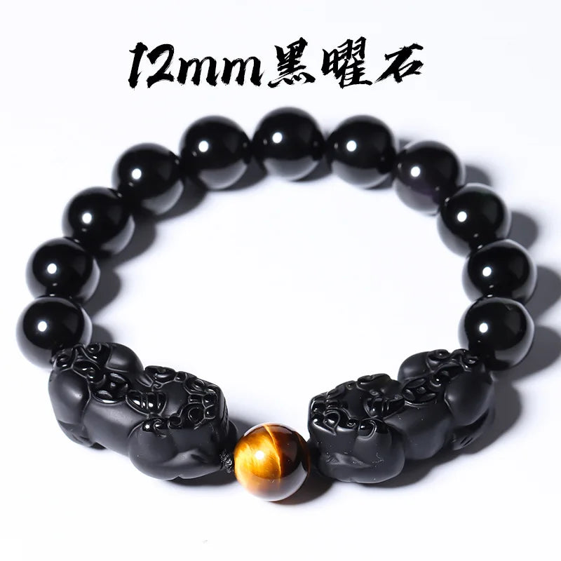 Pulsera de obsidiana con doble Pixiu