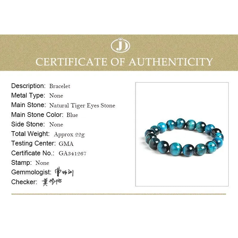 Pulsera de ojo de tigre azul redonda