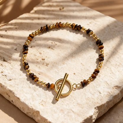 Pulseira de Corrente com Fechos OT e Contas Espaçadoras Pequenas de Pedra Natural Vnox para Mulheres, Pulseiras de Ametistas, Malaquita e Aventurina Verde