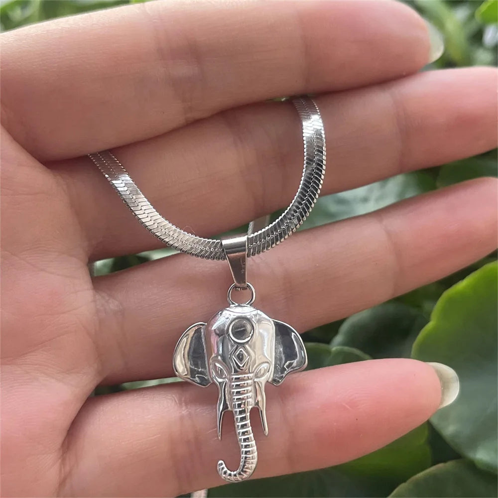 Cabeça de elefante lâmina corrente colar para mulheres punk mulher pingente longo aço inoxidável hiphop colares gargantilha moda 2023