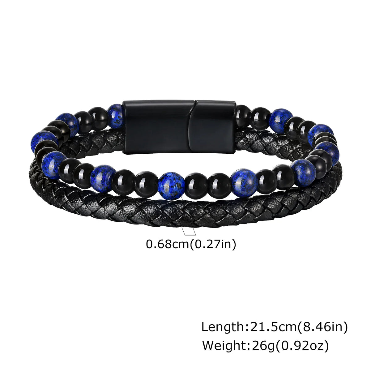 Pulseira de Couro Trançada Multicamadas Vnox para Homens, com Pérolas de Olho de Tigre e Lápis-Lazúli, Fecho Magnético, Joia Masculina Moderna para Presente