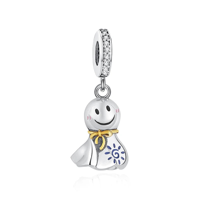 Charms Originais de Prata Esterlina 925, Pingente de Gato da Sorte, Boneca Japonesa, Presente de Ano Novo, Pulseiras e Colares para Mulheres, Joias