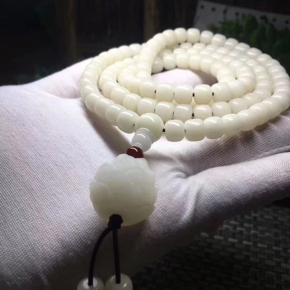 Natural Branco Jade Bodhi Raiz 108 Buddha Beads Pulseira dos homens e das mulheres Simple Series