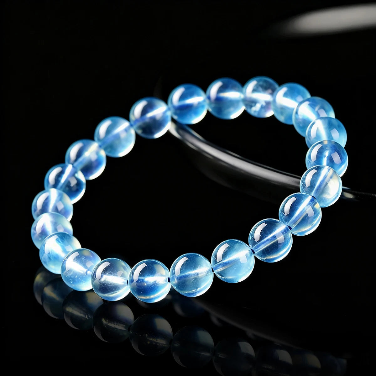 Pulseira de Contas de Água-Marinha Azul Translúcida Natural 8A, Joia de Pedra Semipreciosa para Cura, Paz e Proteção