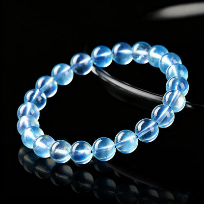 Pulseira de Contas de Água-Marinha Azul Translúcida Natural 8A, Joia de Pedra Semipreciosa para Cura, Paz e Proteção