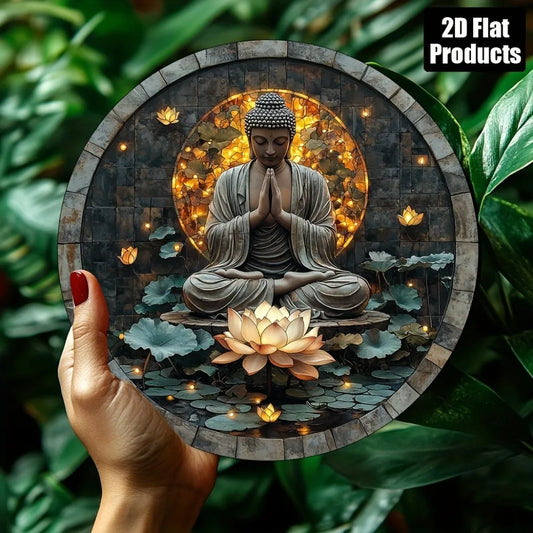 Cuadro Buda Loto: Impresión Circular. Impresión decorativa plana con efecto visual de profundidad.