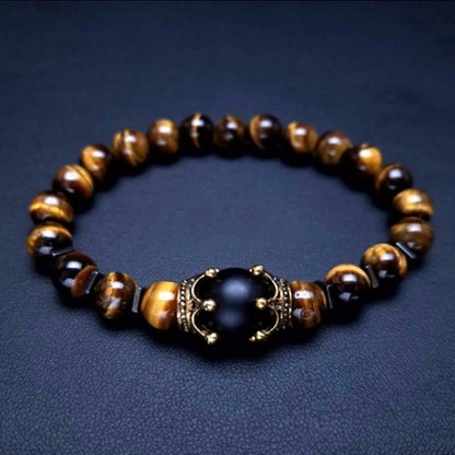 Pulseira de contas de olho de tigre HNSP para homens, pedra natural, corda elástica, joia de mão, acessórios de rosário