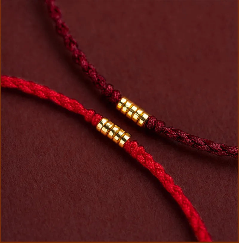 Pulseira Lucky Bead de Cobre trançado à mão, corda vermelha, fivela simples, original étnico, acessório feminino, casal