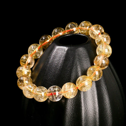 Jd 4a qualidade gelo natural dourado rutilado quartzo riqueza sorte grânulo pulseiras mulheres homens energia cura estiramento mão jóias presente