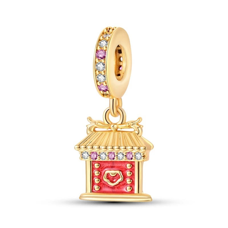 Original 925 prata esterlina encantos grânulo china ano novo vermelho encantos nova boneca pingente fecho aberto caber multi estilo pulseira original