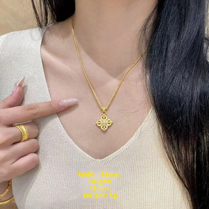 Colar Feminino com Pingente Cruz Vajra, Banhado a Cobre, Ouro Simulado e Prata, com Diamante e Trevo de Quatro Folhas, Corren...