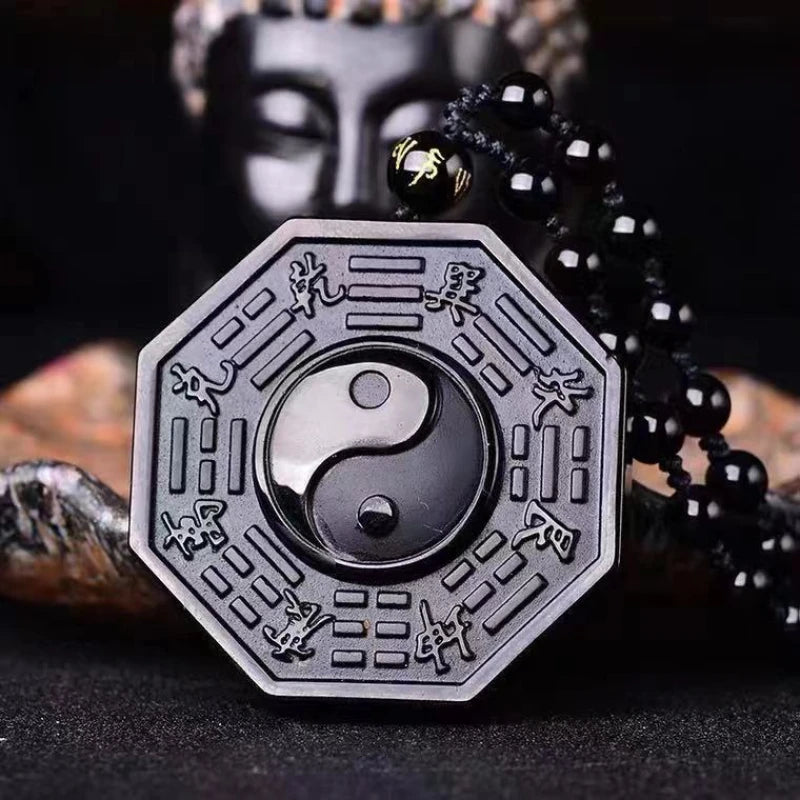 Collar Yin Yang de obsidiana ajustable