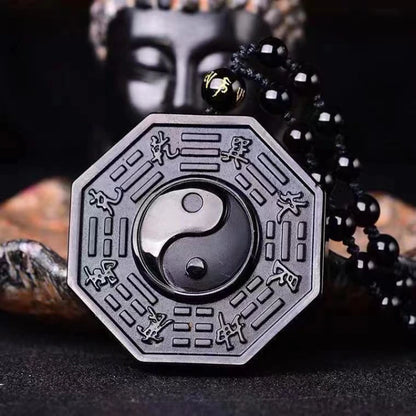 Collar Yin Yang de obsidiana ajustable