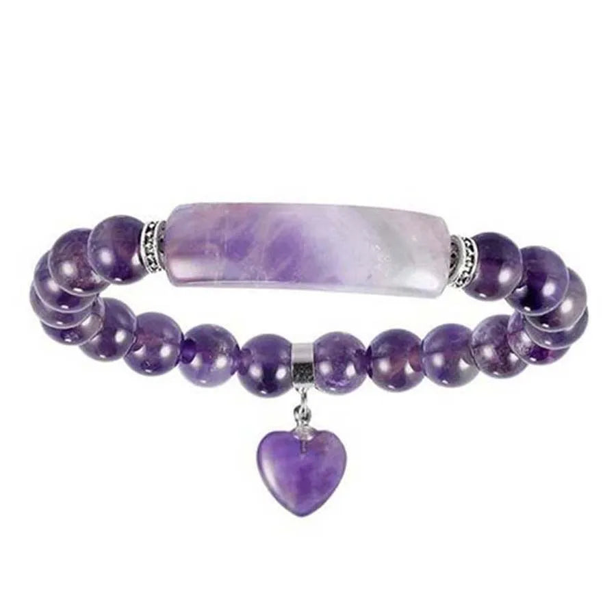 Fluorita Natural Rosa Cristal Quartzo Pulseira, Reiki Dangle, Contas Redondas, Pulseiras de Pedra, Coração do Amor, Jóias para Mulheres, Meninas, Homens