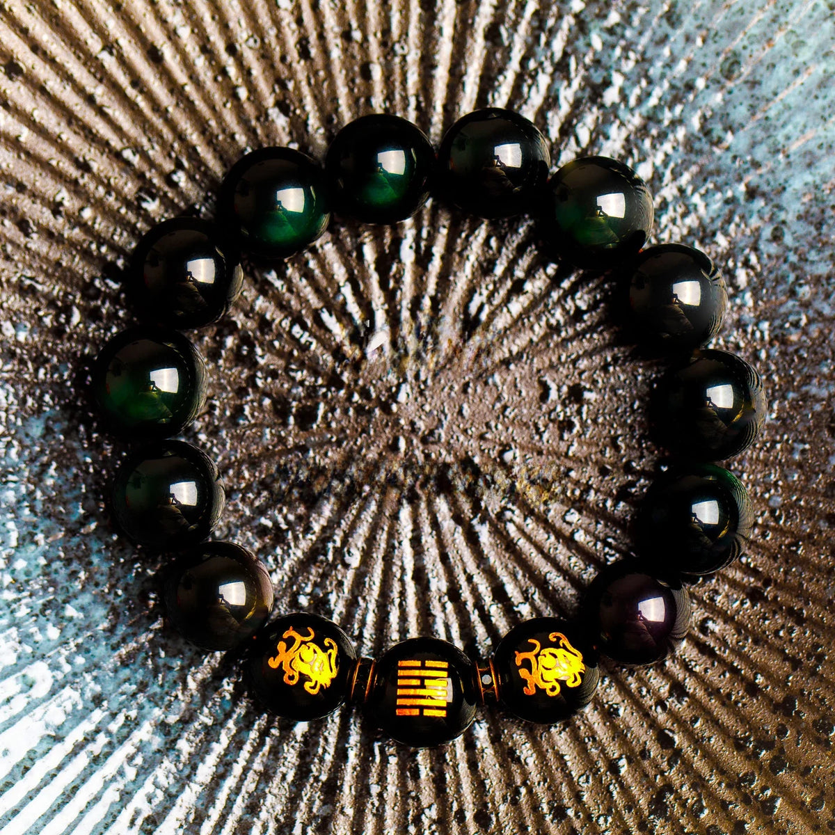 Pulseira de Obsidiana Negra Natural com Olho de Arco-Íris Unissex, Presente de Cristal Preto, Pulseiras para Casais, Joias de...