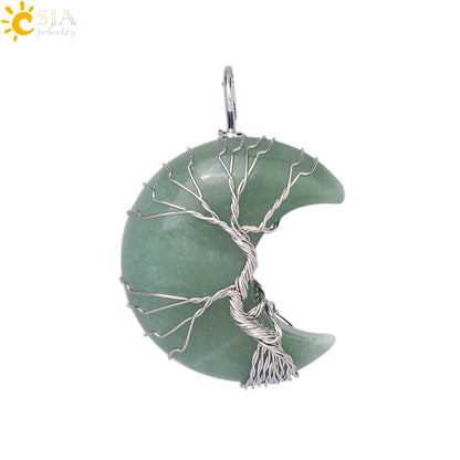 CSJA-Cristal Quartzo Rosa Natural Colar de Pingentes Mulher, Forma de Lua, Árvore da Vida, Pedra Natural, Pingentes Reiki, Jóias, G990