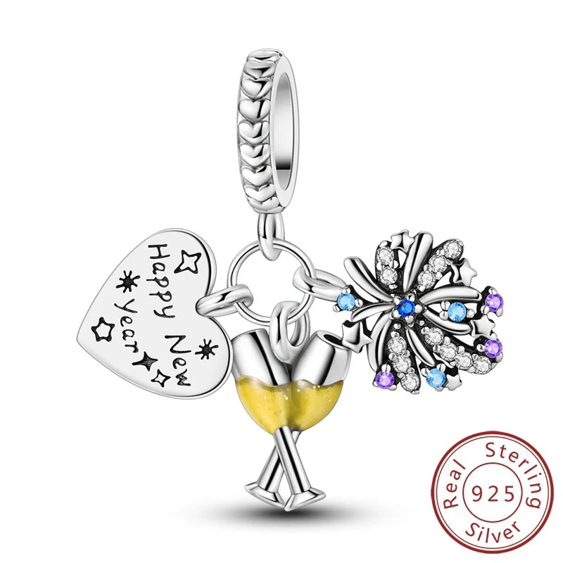 Original 925 prata esterlina encantos grânulo china ano novo vermelho encantos nova boneca pingente fecho aberto caber multi estilo pulseira original