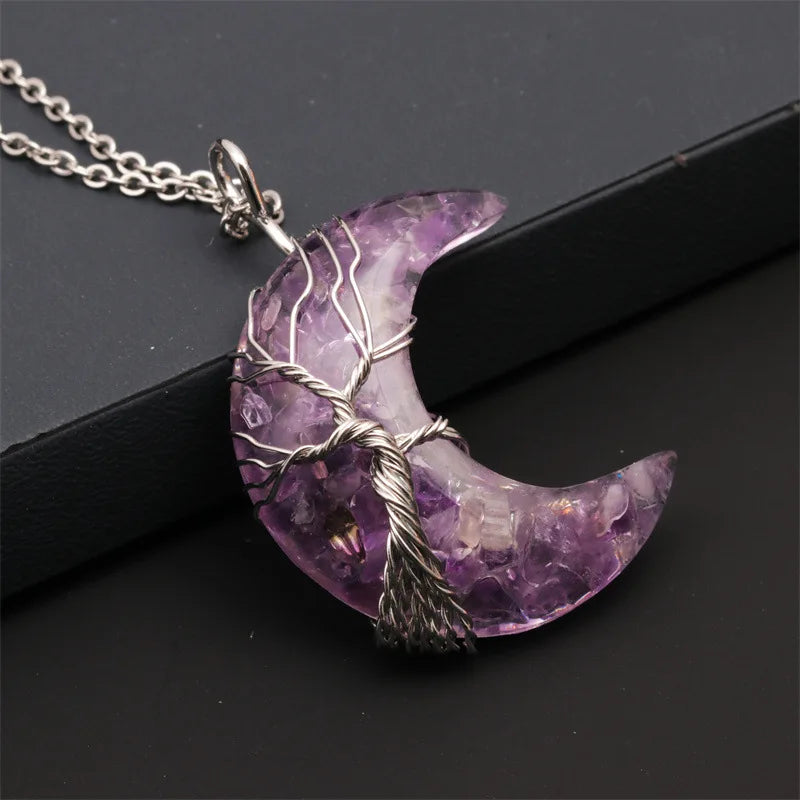 Colgante luna Árbol de la Vida de cristal