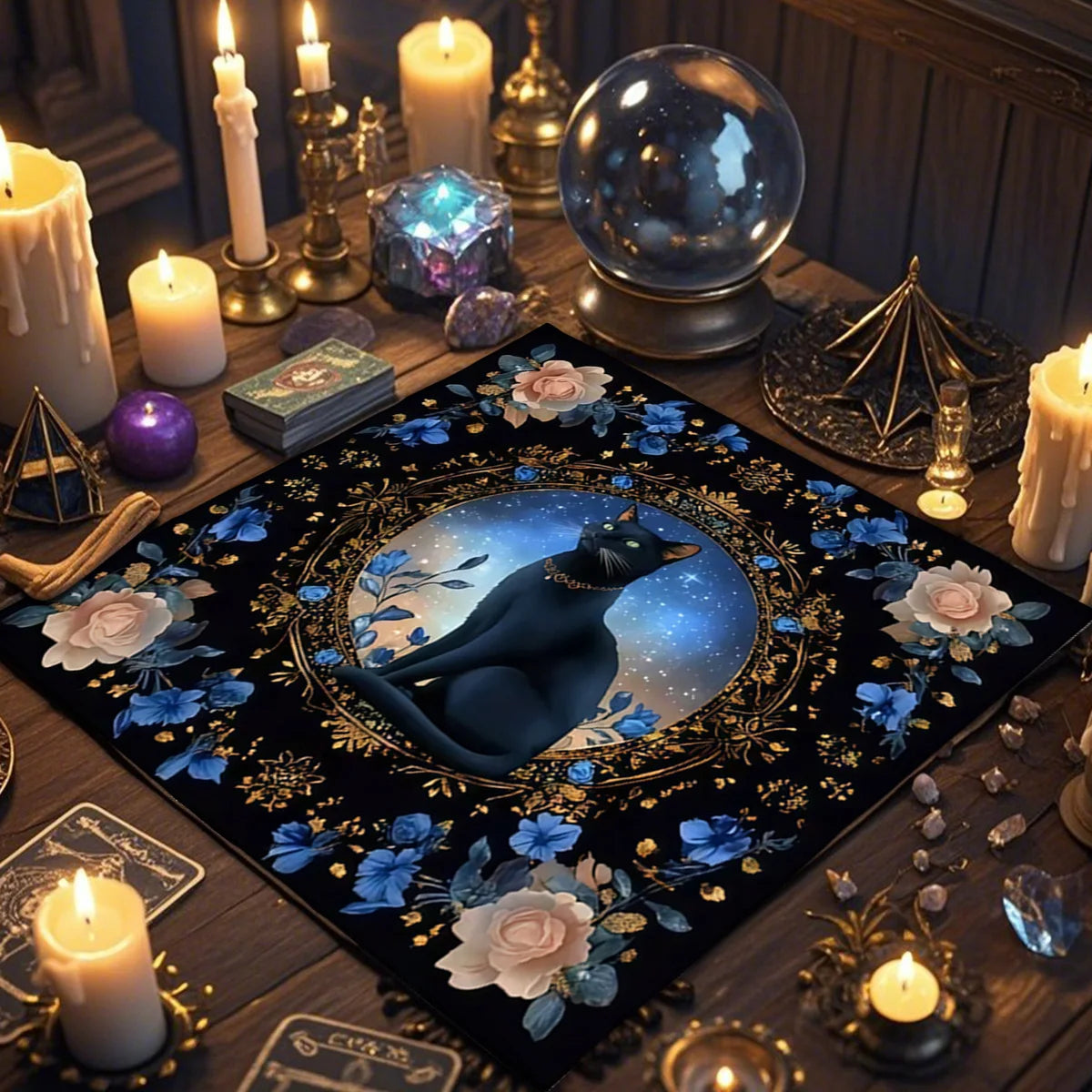 Mantel Gato Lunar · Tarot y Altar