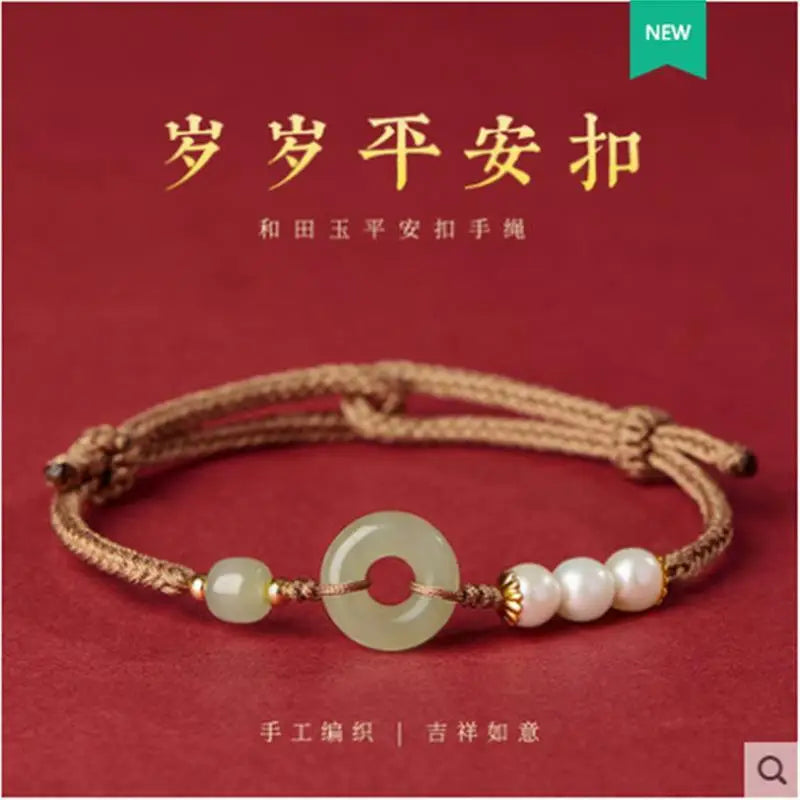 Hotan Jade Fivela Xia Hongsheng Pearl Ping uma Pulseira de Tecido Sorte Presentes de Férias Femininos