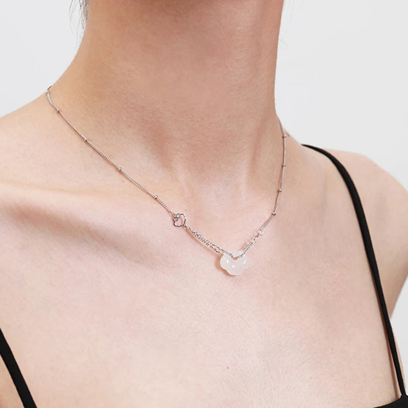 Colares de prata esterlina 925 para mulheres, com pingente de jade, cor dourada, corrente ajustável, joias de luxo, presente romântico.