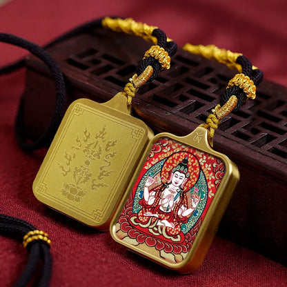 Vintage titânio aço thangka pingentes estilo tibetano zhakiram amarelo deus da riqueza colar talismã masculino e feminino