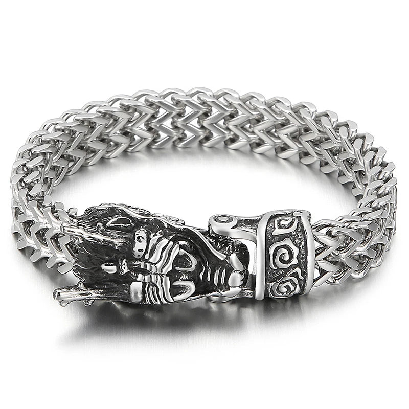 Pulseira com pingente de dragão de 12 mm com corrente de malha - aço inoxidável 316L - KB 148282 -KJX