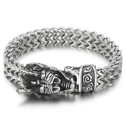 Pulseira com pingente de dragão de 12 mm com corrente de malha - aço inoxidável 316L - KB 148282 -KJX