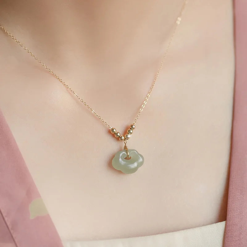 Colares de prata esterlina 925 para mulheres, com pingente de jade, cor dourada, corrente ajustável, joias de luxo, presente romântico.