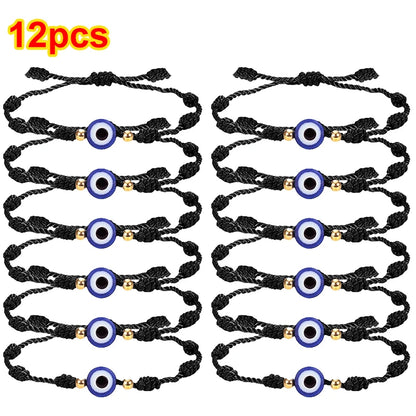 12pçs pulseira azul mau olhado vermelho, mulheres, homens, 7 nós, corda trançada artesanal, ajustável, amizade, casal, joias