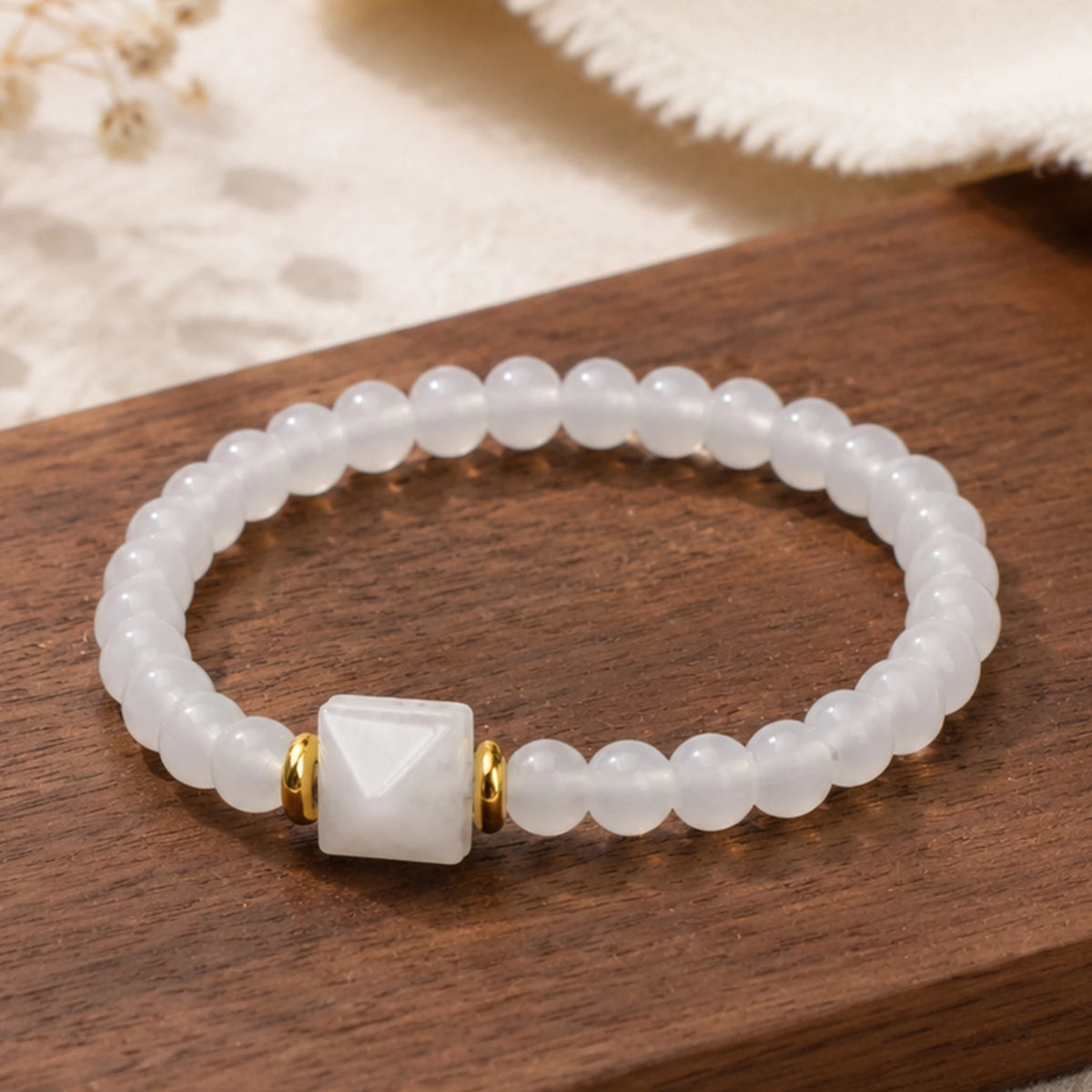 Pulseira de Jade Branco para Mulheres, Energia Curativa, Contas Artesanais, Joias Femininas para Verão e Outono