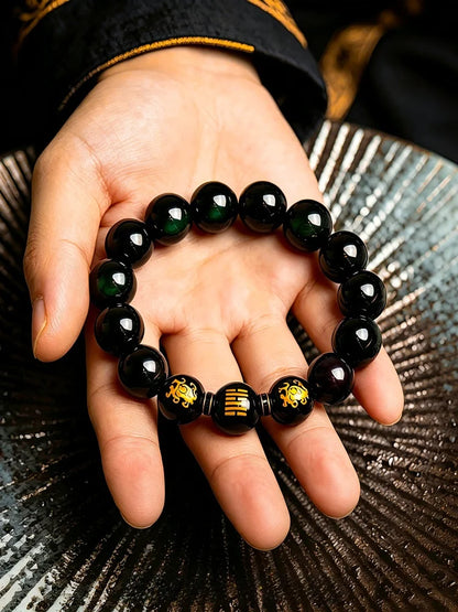 Pulseira de Obsidiana Negra Natural com Olho de Arco-Íris Unissex, Presente de Cristal Preto, Pulseiras para Casais, Joias de...