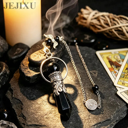 Pêndulo de Cristal Natural para Adivinhação, Radiestesia, Pingente de Pedra Hexagonal, Ametistas, Obsidiana Negra, Quartzo Espiritual, pingente de pedras naturais verdadeiras pendulos de cristais espiritual
