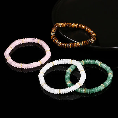 Jd pedra natural verde aventurina rosa quartzo espaçador plano contas pulseira mulheres homens bohe pulseiras elásticas cura presente da amizade