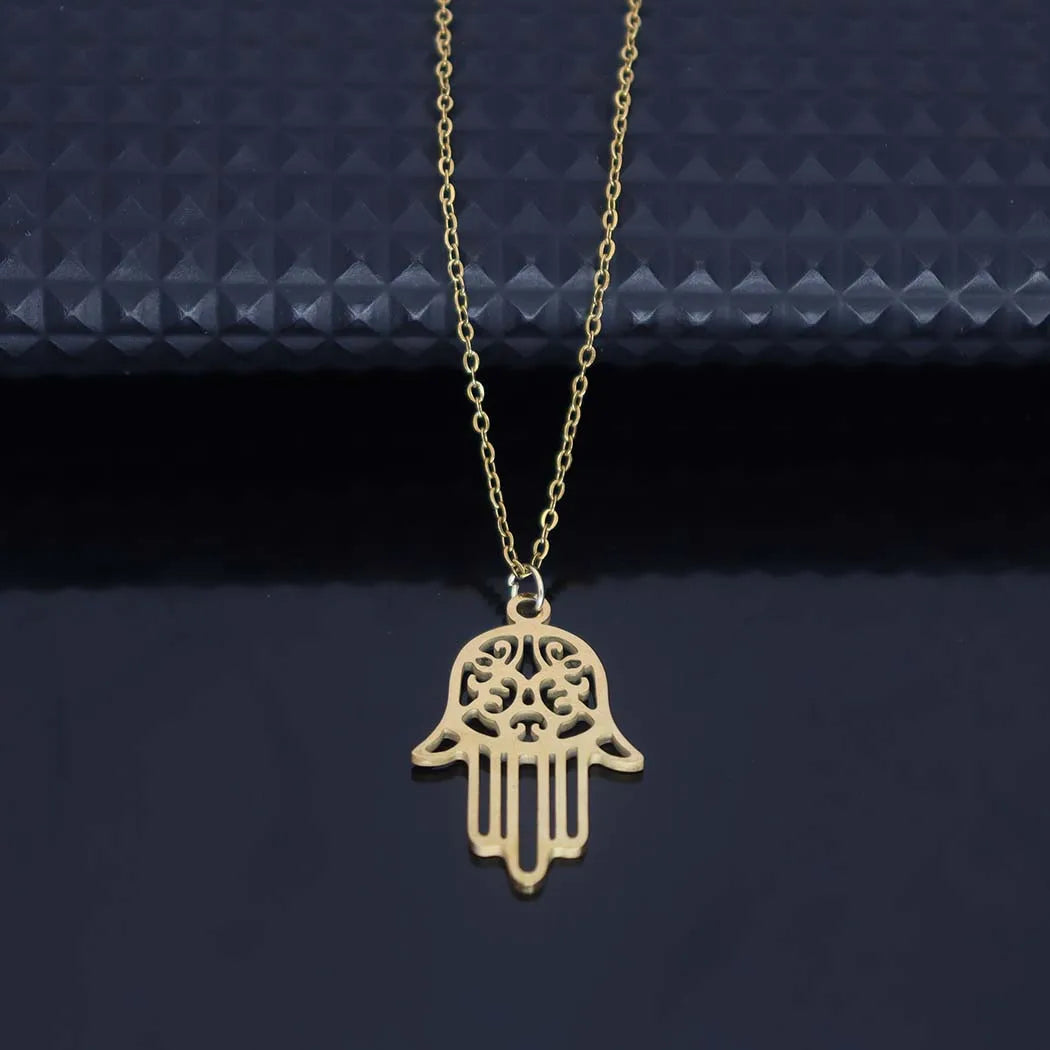 Moda aço inoxidável palma pingente colar Hamsa palma versátil pingente clavícula corrente acessórios femininos