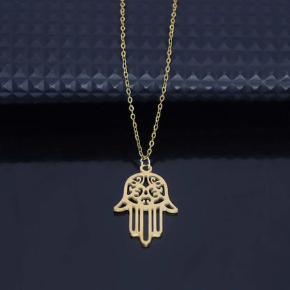 Moda aço inoxidável palma pingente colar Hamsa palma versátil pingente clavícula corrente acessórios femininos