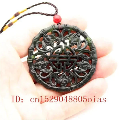 Natural preto verde chinês jade morcego pingente colar obsidian charme jóias dupla face oco esculpido amuleto presentes para mulher