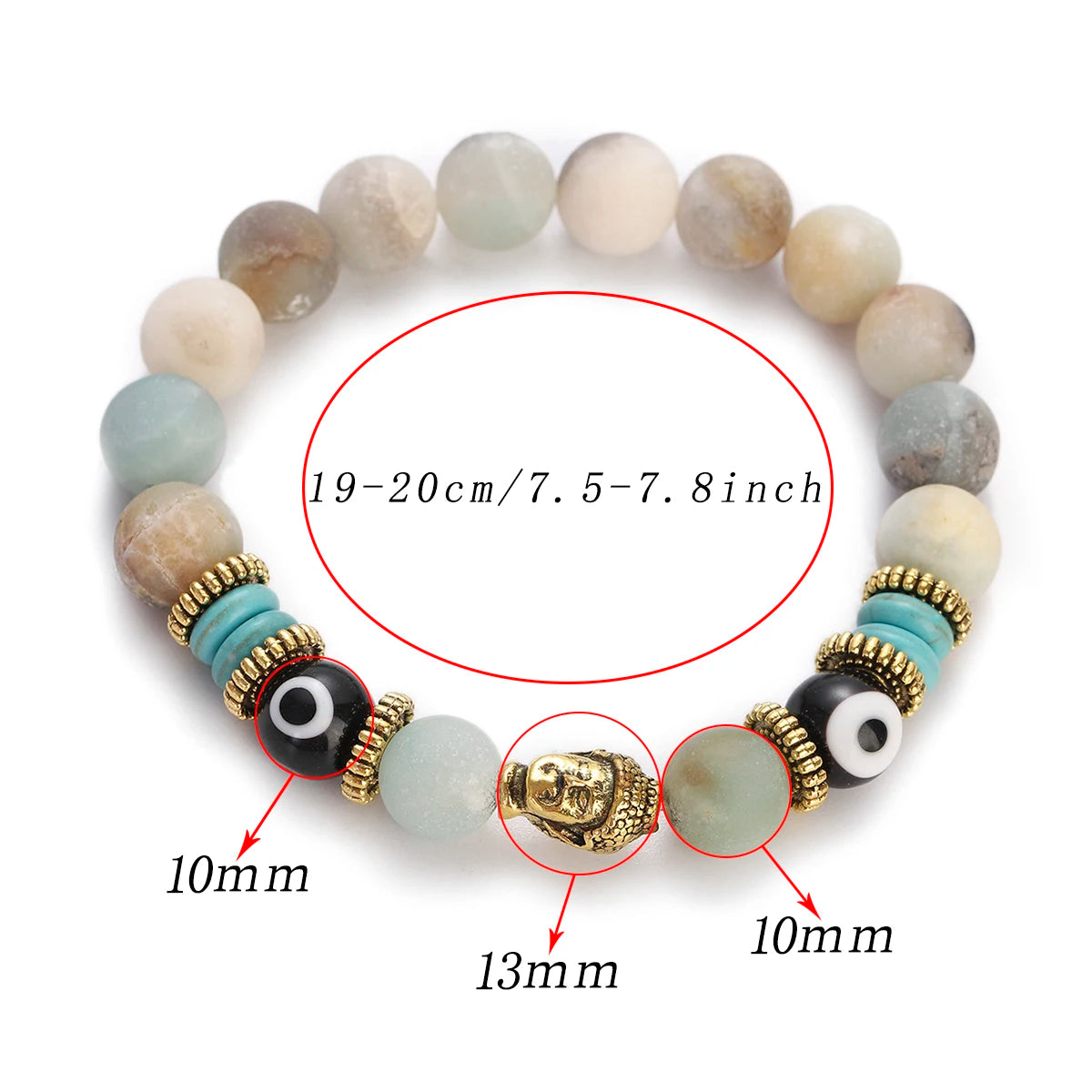 Pulsera de Buda y ojo turco de 10 mm