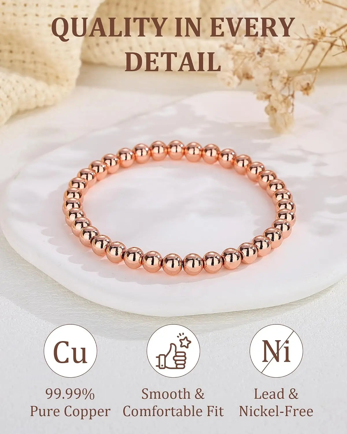 Pulseira de contas de cobre puro ARADOO para mulheres e homens, presentes de joias