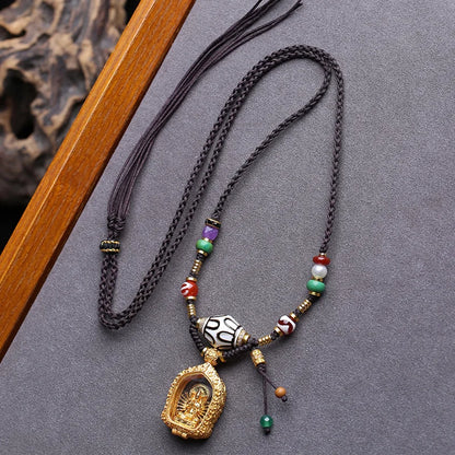 Colar, pulseira, caixa de contas em estilo tibetano, pingente de Guanyin com mil mãos, corrente para a clavícula, turquesa, ágata, contas Dzi, H